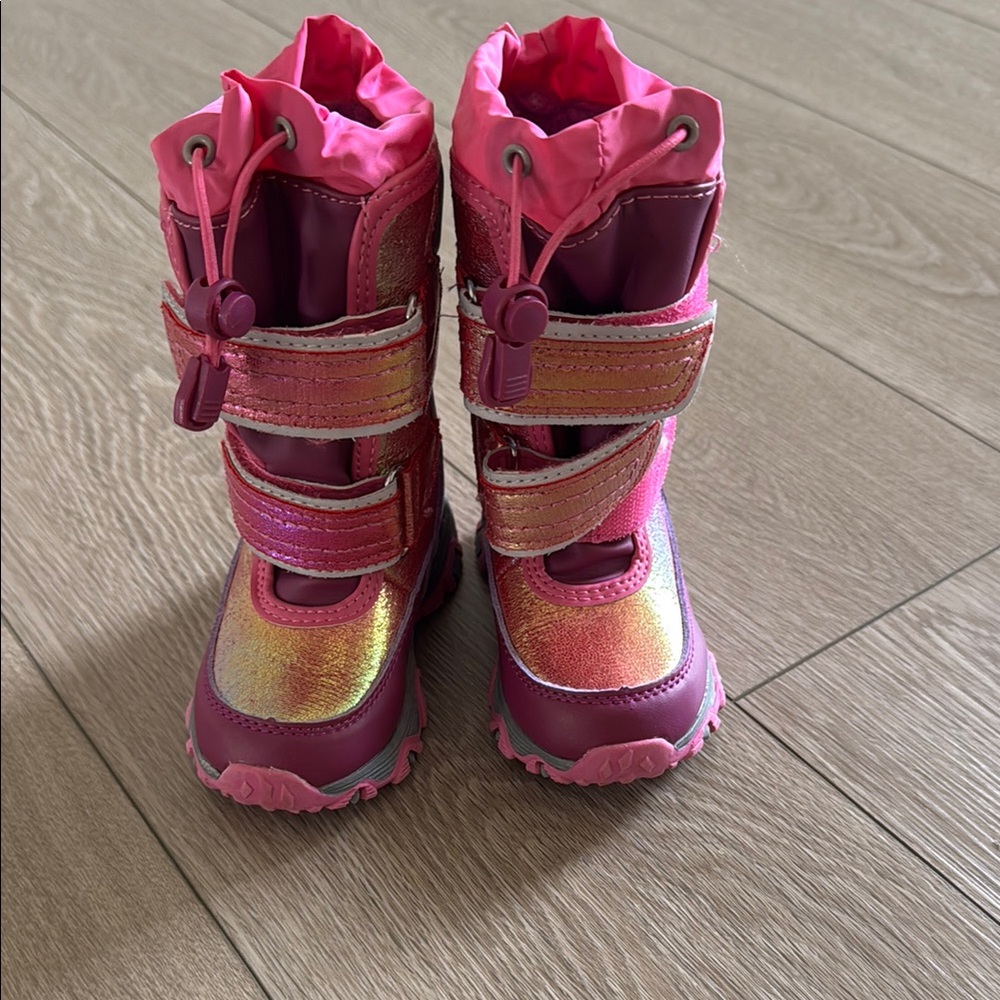 Lands' End Pink and Gold Rain & Snow Boots with Velcro Straps